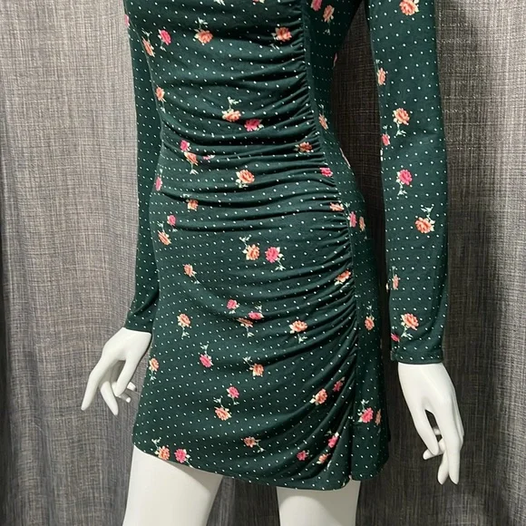 NWT Free People Celia Green Polka Dot & Floral Print Long Sleeve Mini Dress XS - Picture 6 of 11